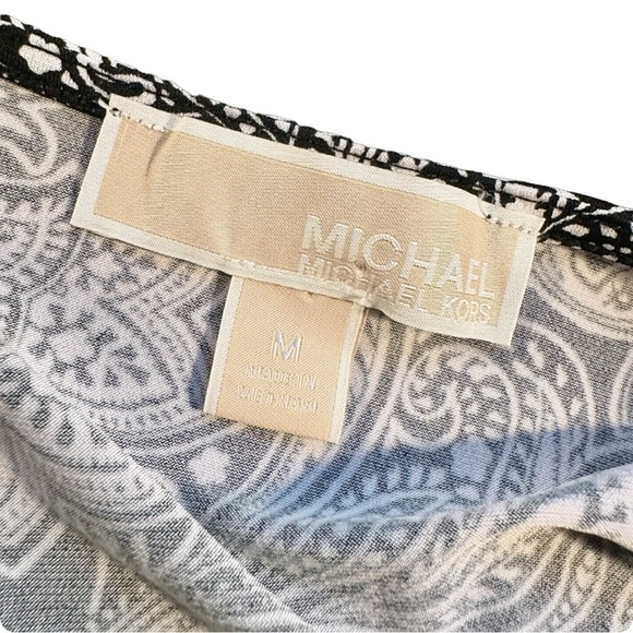 MICHAEL Michael Kors Black & White Paisley Print Faux Wrap Top W/ Buckle Detail - Picture 4 of 11